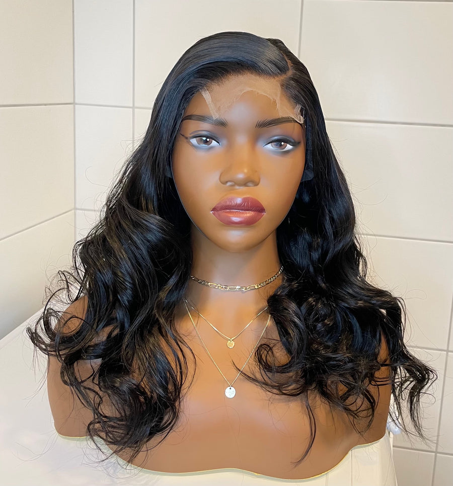 Virgin Human Hair Body Wave Wig, 18 inches Length Made with HD Lace Closure Wig