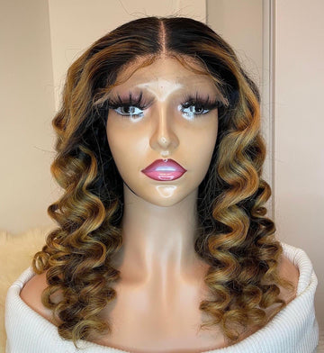 Curly Human Hair Deep Wave Wig Blonde Highlight Hair