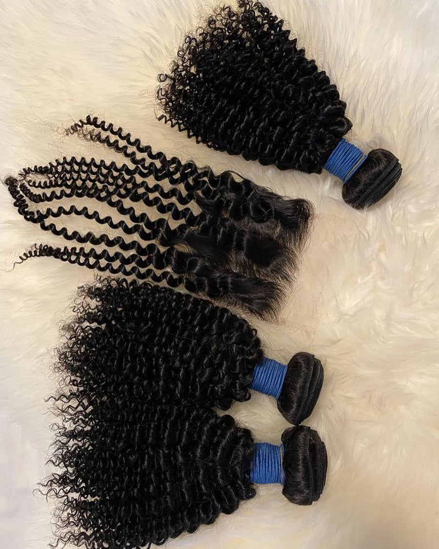 Human Hair Kinky Curly Bundles & HD Lace Closure Deals