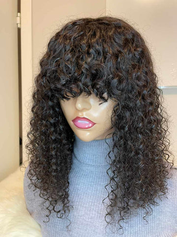 Curly Human Hair Fringe Bang Wig